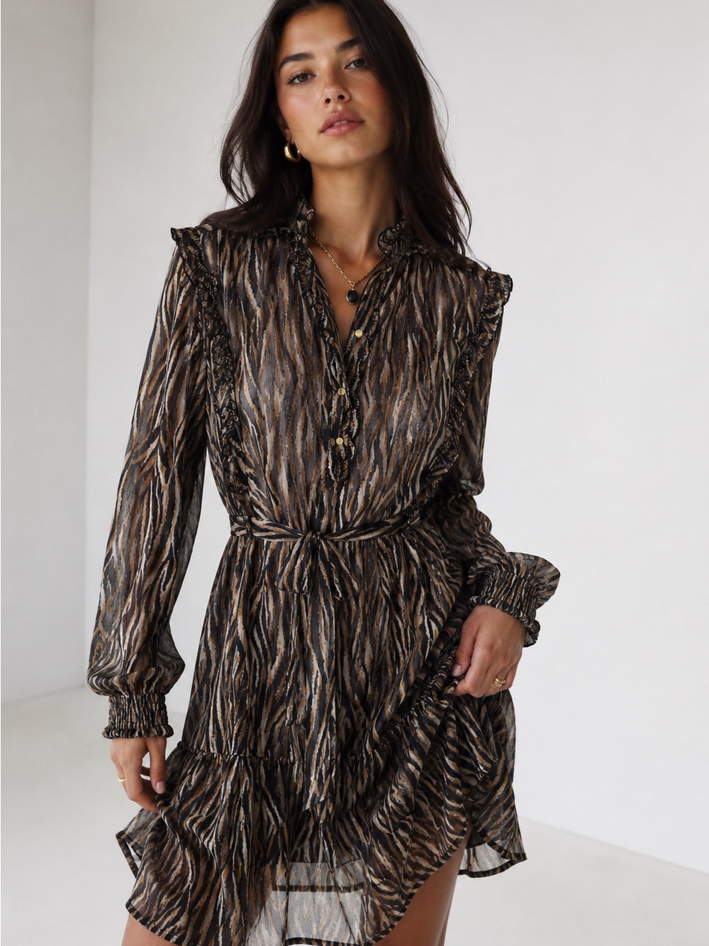 Garcia Dark Boho Sheer Ruffle Dress Whimsigoth Prairie Chic Animal Print ✨EUC